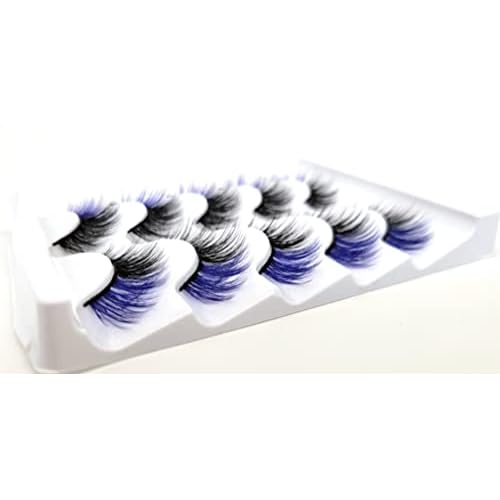MISSLADY 16mm 5 Pairs Pack 3D Faux Mink Eyelashes with Blue Ends Colored Lashes (FM-204, 8-16mm, Black with Blue Ends, 5 Pairs)