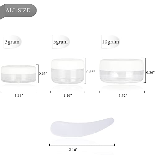 200PCS 5 Gram Sample Containers, 5ml Empty Jars with Lids, Small Cosmetic Containers, Mini Sample Jars with 16PCS Mini Spatulas for Make Up, Oils, Lotion, Powder, Paint, Jewelry, Lip Balms(White Lid)