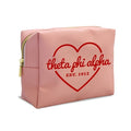 Sorority Shop Theta Phi Alpha Makeup Bag - Multi-Purpose PU Leather, Water-Resistant Makeup travel bag with Licensed Design and Zipper Closure, Perfect Theta Phi Alpha Sorority Gifts for Women