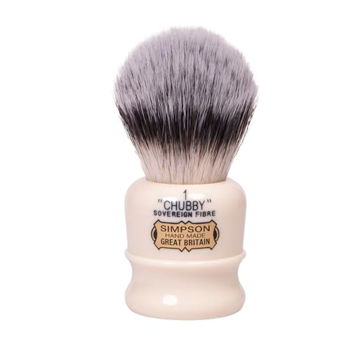 Simpsons Shaving Brush Chubby 1 CH1 Sovereign Fibre - Faux Ivory Handle - Premium Wet Shave Tool for Rich Lather - Extra Soft & Dense - Luxury Shaving Brush for Smooth, Comfortable Grooming