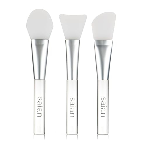 Saian Silicone Mask Brush Face Applicator Spatula Trio - Flexible Handheld Cosmetic Tools for Clay Mask Application - Reusable Scoop and Apply Tool Set with Contoured Heads for Facial Creams and Masks