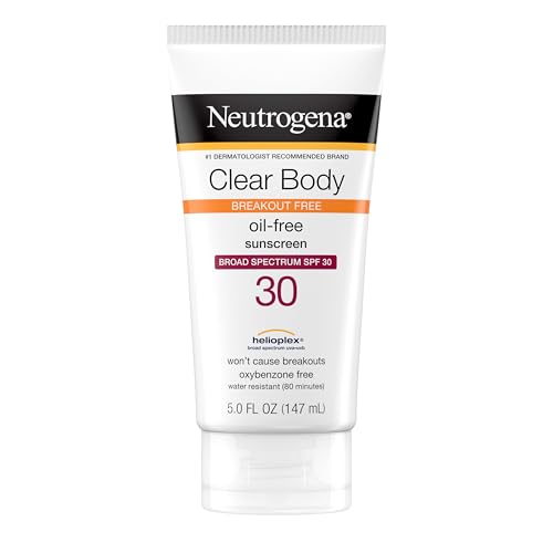 Neutrogena Clear Body Breakout-Free Liquid Sunscreen Lotion for Acne-Prone Skin, Oil-Free Sunscreen, Broad Spectrum SPF 30, Oxybenzone-Free, Fragrance-Free & Non-Comedogenic, 5 fl. oz
