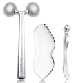 3-in-1 Stainless Steel Facial Massage Set, Face Roller, Gua Sha Tool, Eye Cream Applicator, Silver,Gifts for Women and Girl