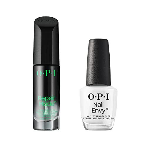 OPI Repair Mode Bond Building Nail Serum, Patented Ulti-Plex Technology ¢â, Keratin Protein, Clear, 0.3 fl oz + OPI Nail Envy, Nail Strengthening Treatment, Alpine Snow, 0.5 fl oz, Vegan Formula