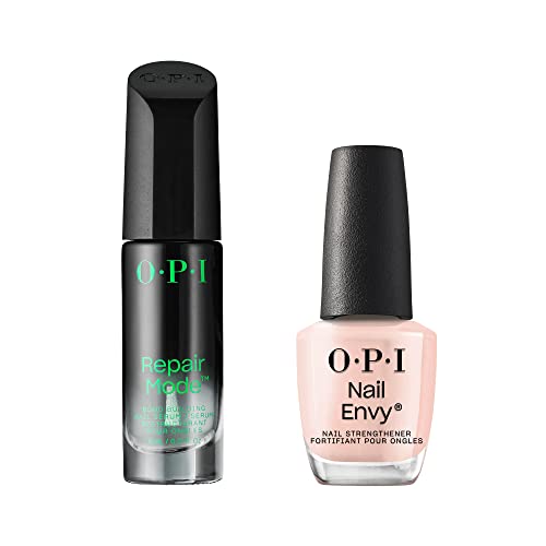 OPI Repair Mode Bond Building Nail Serum, Patented Ulti-Plex Technology ¢â, Keratin Protein, Clear, 0.3 fl oz + OPI Nail Envy, Nail Strengthening Treatment, Bubble Bath, 0.5 fl oz, Vegan Formula
