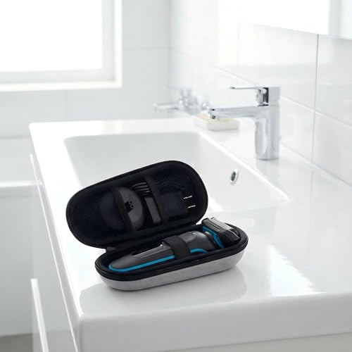 Nincha Electric Razor Case for Braun Series 3, 5, 7, 9 Shavers, Hard Shell EVA Travel Case with Charger Storage, Shaver Protective Carrying Case with Carabiner Silver Grey