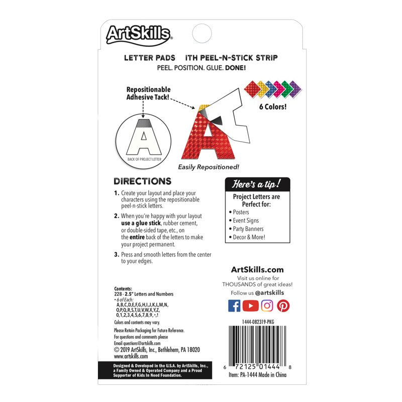 Paper Letters and Numbers Set - 2.5 Inch Holographic Multi-Colors, 216 Pieces