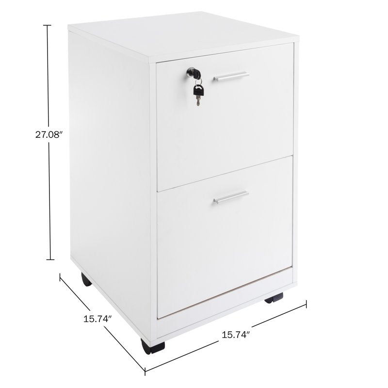 2-Drawer Locking File Cabinet with Wheels - Office Storage, White