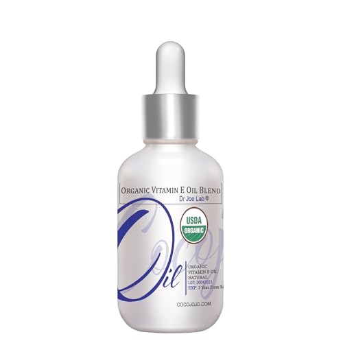 Dr Joe Lab Organic Vitamin E Oil for Skin, Liquid Vitamin E Oil for Hair, Face, Body Oil, Pure Natural Cold Pressed Unrefined, Moisturizes & Nourishes, Non GMO - 1 Oz