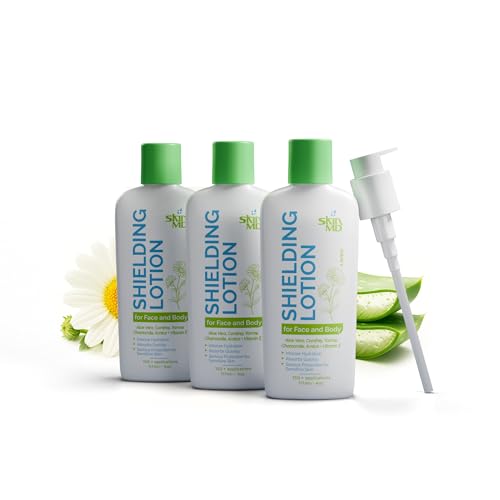 Skin MD Shielding Lotion Hydrating Body Lotion for Sensitive Skin with Dispenser | Non-Greasy, Fast-Absorbing Moisturizer with Plant-Based Ingredients, Eczema & Psoriasis Relief - 4oz 3-Pack