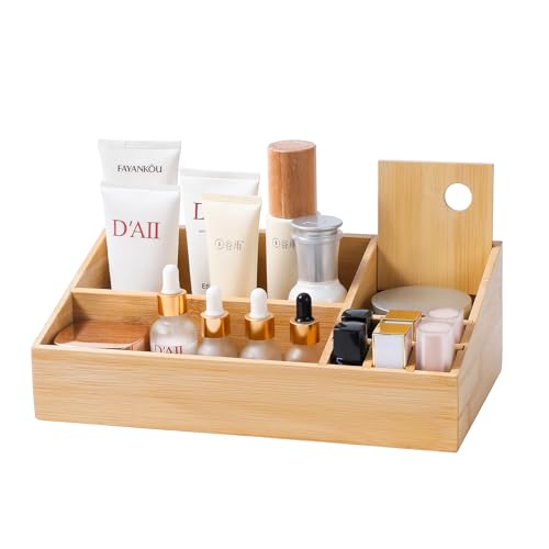 Bamboo Makeup Desk Organizer, Makeup Storage Organization Table Box, Suitable for Desk Organizer and Storage Dressing Table, Bathroom Desk, Counter