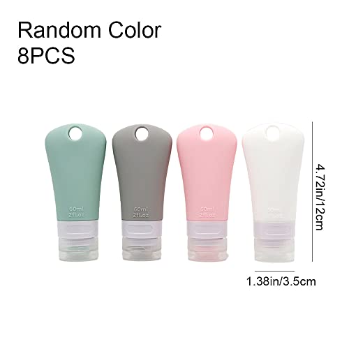 4 Pcs 60ml Leakproof Silicone Travel Bottle Portable Travel Containers Set Refillable Squeezable Container with 4 Hook Carabiner for Travel Toiletries