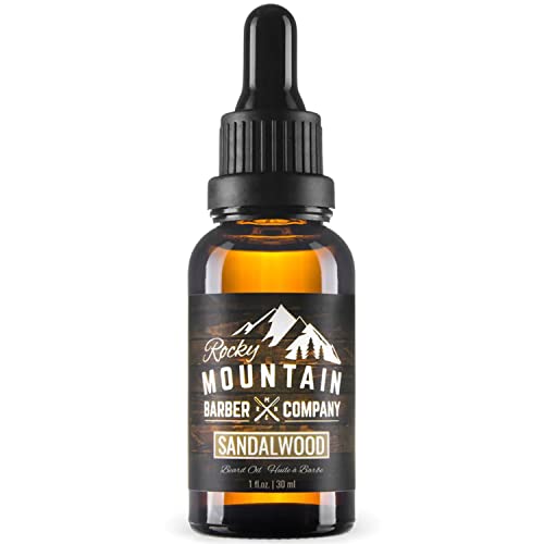 Rocky Mountain Barber Company Men¡¯s Sandalwood Beard Oil Featuring Grapeseed Oil, Coconut Oil, Argan Oil and Real Sandalwood Essential Oil