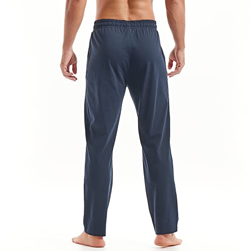 AMY COULEE Mens Cotton Yoga Pants Running Workout Lightweight Sweatpants Open Bottom Lounge Pants with Pockets