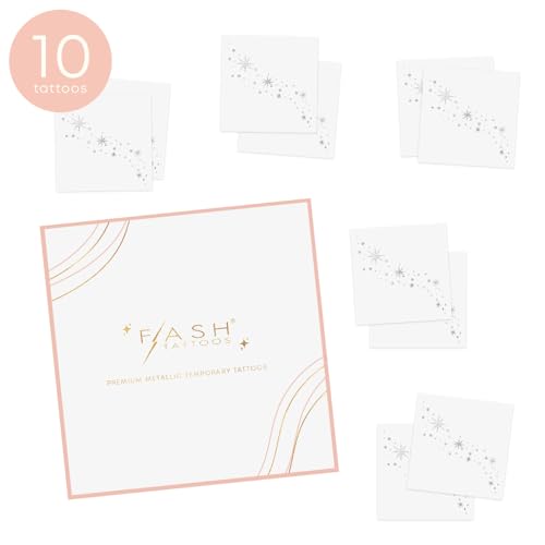 Flash Tattoos MILKY WAY SILVER temporary tattoos | 10 metallic foil tattoos | Birthday Party Favor | Festival Eye Jewels | Star Eye Jewel | Star party favor