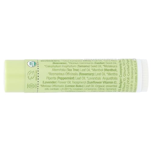BADGER Organic Tea Tree Lemon Lip Balm, 0.15 OZ