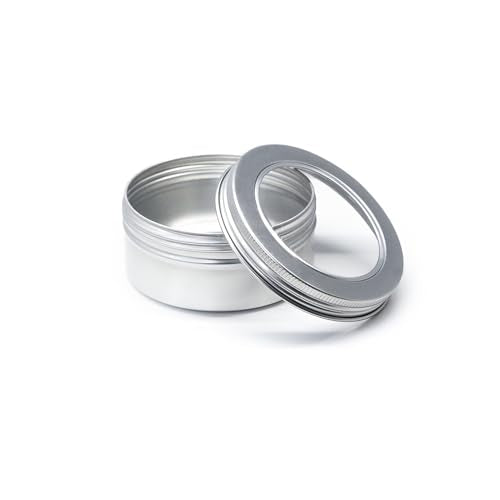 75 Pcs Clear Window Aluminum Round Cans,Candle Containers with Screw Lid,2 Oz Metal Round Tins for Crafts,Cosmetic, DIY