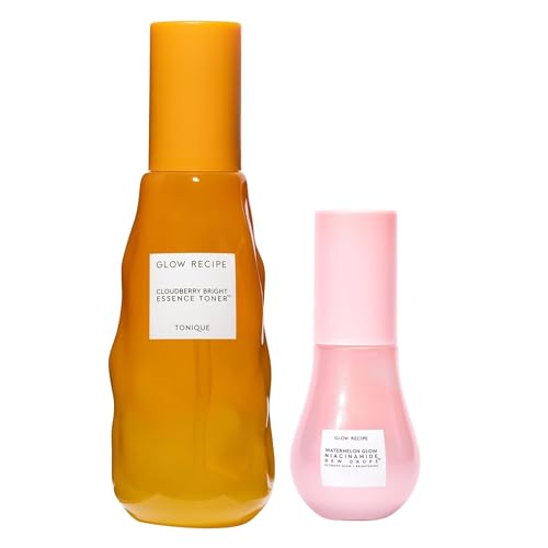 Glow Recipe Cloudberry Brightening Essence Toner (75 ml) - CoQ10 Face Toner to Strengthen Skin Barrier + Niacinamide Dew Drops Facial Serum & Illuminating Makeup Primer for Glowing Skin (15 ml)