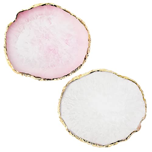 Resin Nail Art Palette, Nail Art Painting Mixed Color Palette Gold Edge Nail Gel Color Makeup Display Board (Pink+White)