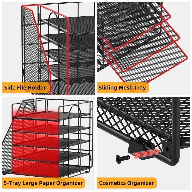 Metal 5-Tier Desk Organizer with File Holder for Office & Home