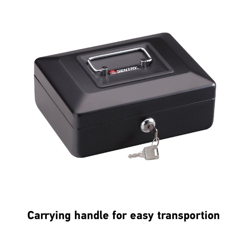 Portable Steel Cash Box with Key Lock - Black, 3.3 x 7.9 x 6.1 inches
