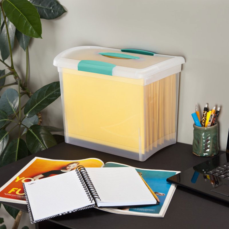 Large Nesting File Boxes with Handles 6-Pack - Clear Plastic Storage Organizer