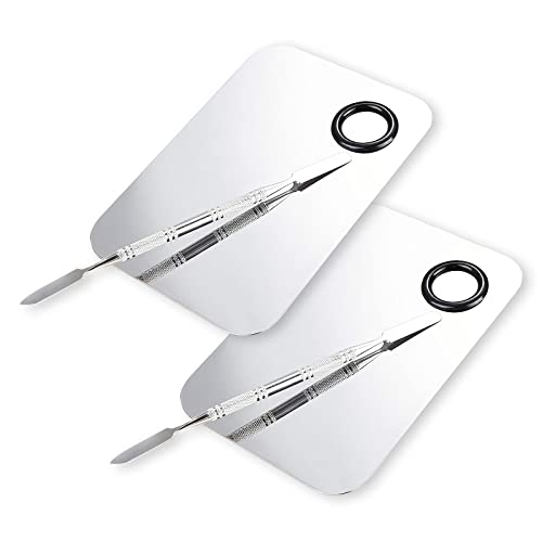 Makeup Mixing Palette, Upgrad Stainless Steel Metal Foundation Palette with Spatula Artist Tool for Mixing Foundation Nail-Art, Size 4.5x2.9 in£¨2 Pcs£©