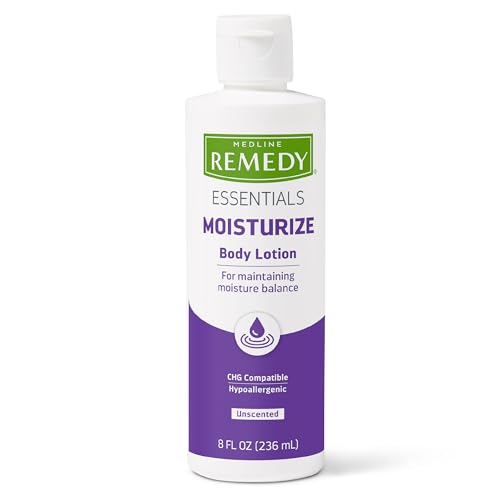 Medline Remedy Essential Moisturizing Body Lotion (8 oz Bottle), 36 Count, Unscented, Hydrating, Soothing For Dry Skin, Smooths & Softens, Non-Greasy, Hypoallergenic, Men, Women, Elderly