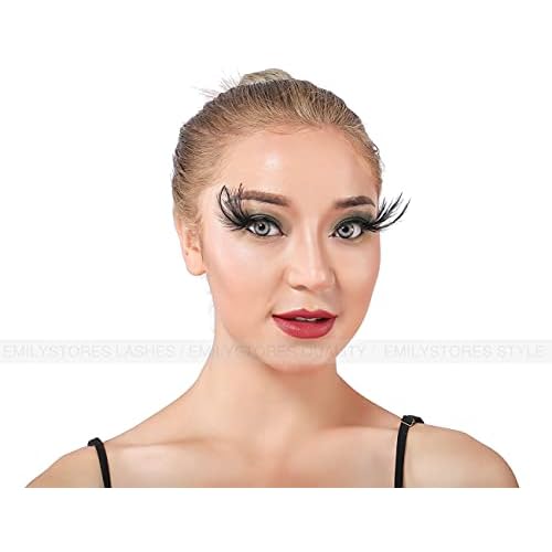 EMILYSTORES Black-Wing Faux-Feather Costume Eye Lashes For Black Swan Cosplay Halloween Dramatic Eyelashes Party Looking 1 Pair