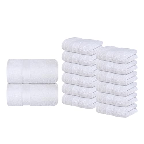Infinitee Xclusives Luxury Towel Bundle - 2 Pack 600 GSM Bath Sheets (35x70) + 12 Soft 100% Cotton Wash Cloths (13x13) - Soft, Absorbent & Durable Towels for Everyday Comfort