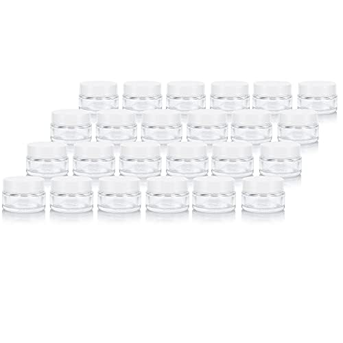 Clear Glass 0.50 oz / 15 ml Low Profile Thick Wall Balm Empty Jars (24 pack, White Smooth Foam Lined Lids)