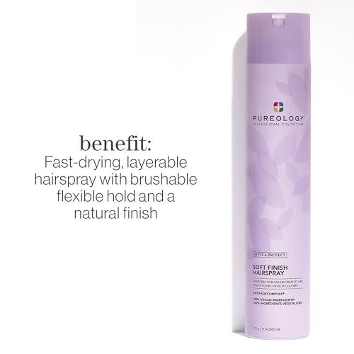 Pureology Style + Protect Soft Finish Hairspray For Color-Treated Hair - Provides Flexible Hold and Protects Color, Silicone-Free & Vegan