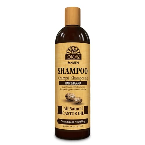 OKAY for MEN Castor Oil Hair & Beard Shampoo - Hydrating Shampoo for Healthy Hair & Beard Growth, Moisturizing Care, Strengthen & Restore Damage, Natural, Sulfate-Free - 16 Oz