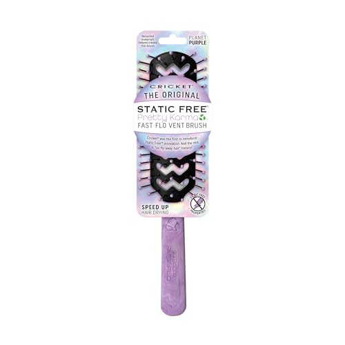 Cricket Static Free Fast Flo Pretty Karma Vent Hair Brush for Blow Drying - Wet Brush Styling, and Detangler for Hair Care, Recycled Materials - Planet Purple
