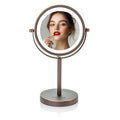 OVENTE 6" Lighted Makeup Mirror with 1X/7X Magnification, Cordless Tabletop Mount Vanity Round Mirror with 360¡Æ Swivel Design and Double Sided Cool Tone LED Ring Light, Antique Bronze MLT60ABZ1X7X