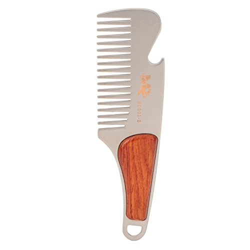 Men Beard Comb Multipurpose Stainless Steel Teeth Sandalwood Pocket Moustache Comb for Home Hair Salon