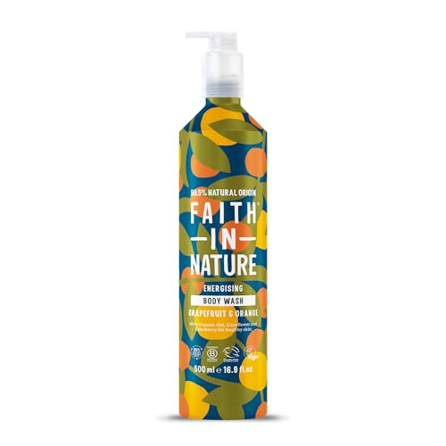 FAITH IN NATURE Natural Aluminium Bottle Body Wash - Vegan & Cruelty Free, No SLS or Parabens - 16.9 fl oz, Grapefruit & Orange