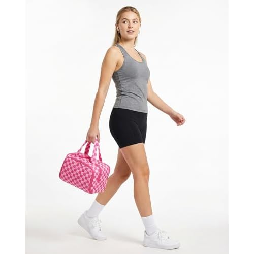 LETGO Travel Toiletry Bag, Spacious Checkered Toiletry Bag for Women,Large Toiletry Bags for Traveling,Lightweight Travel Cosmetic Makeup Bag Organizer for Accessories,Toiletries (Pink Checkered)
