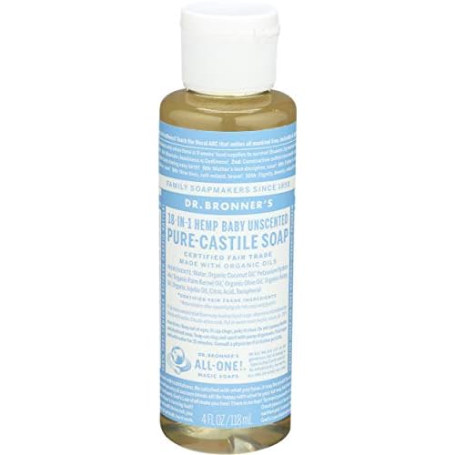 Dr. Bronner's Magic Soaps Pure Castile Soap, 18-In-1 Hemp, Unscented Baby Mild, 4 Fluid Ounces (118 ml)