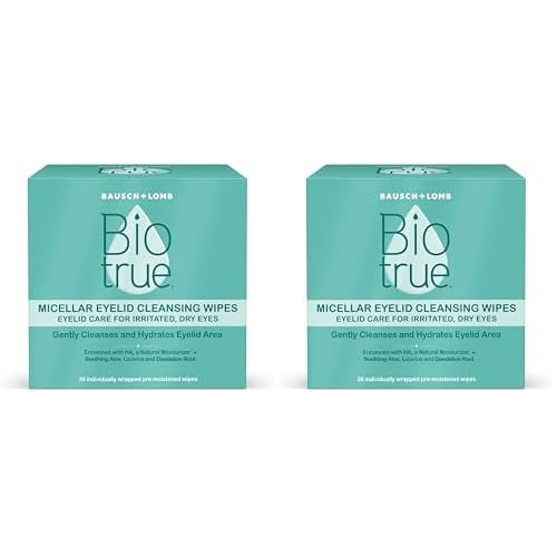 Biotrue Micellar Eyelid Cleansing Wipes, Fragrance-Free Eyelid Care for Dry, Irritated Eyes, Gently Cleanses, Hydrates & Soothes Eyelids, Moisturizing Eye-Wipes for Daily Use, 30 Count,(Pack of 2)