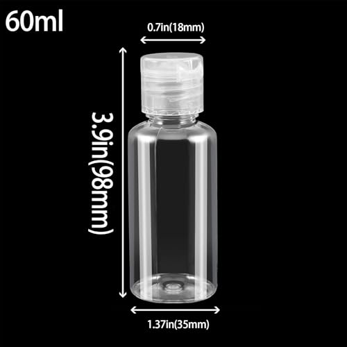 60 Pack 2oz Clear Plastic Empty Bottles with Flip Cap, Small Travel Bottle, Portable Refillable travel Size Containers for Shampoo, Lotion, Liquid Body Soap, Cream, Toner