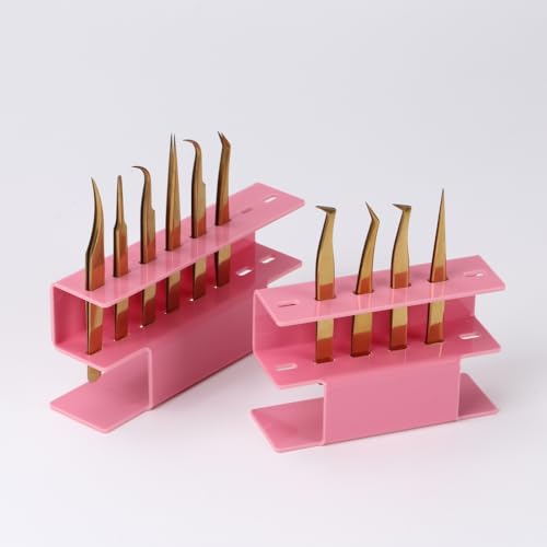 8 Holes Acrylic Tweezers Holder, Tweezers Stand Display Organizer for Eyelash Extension Supplies (Pink 8 Holes)
