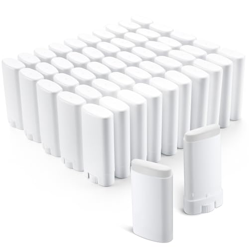 Wesiti 50 Pcs Plastic Empty Deodorant Containers 1/2 oz Travel Deodorant 15ml Refillable Containers Tubes Oval Lip Balm Tubes for Lip Balm DIY, White