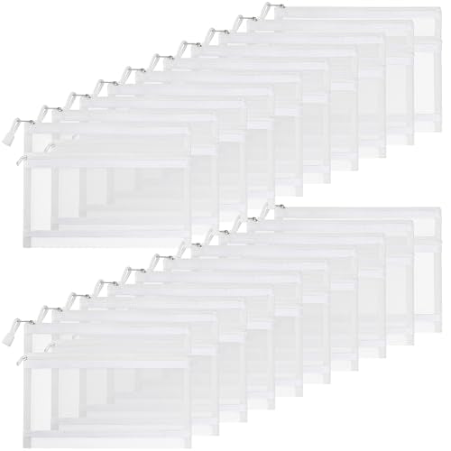 20 PCS Mesh Makeup Bag Double-Layer Mesh Zipper Pouch Bags Clear Cosmetic Bag Nylon Travel Organizer Bags Toiletry Storage Bag Pencil Pouch with Zipper (White, Double-Layers A5)