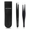Premium 2-Piece Tweezer Set ? Hand-Finished Stainless Steel Slant & Pointed Tips for Precise Hair Removal
