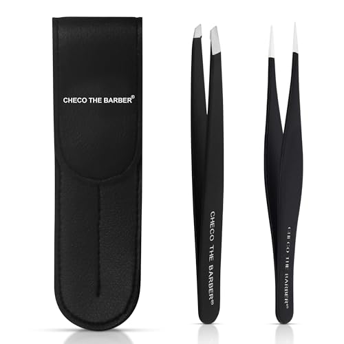 Premium 2-Piece Tweezer Set ? Hand-Finished Stainless Steel Slant & Pointed Tips for Precise Hair Removal