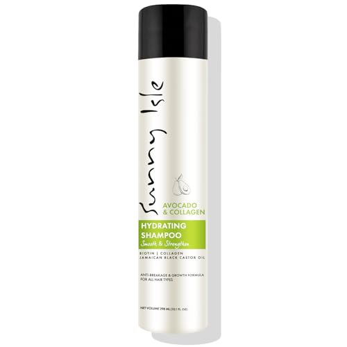 Sunny Isle Avocado & Collagen Hydrating Shampoo 10.1oz | Biotin, Jamaican Black Castor Oil Infused | Anti-Breakage Growth Formula | Smooths, Strengthens
