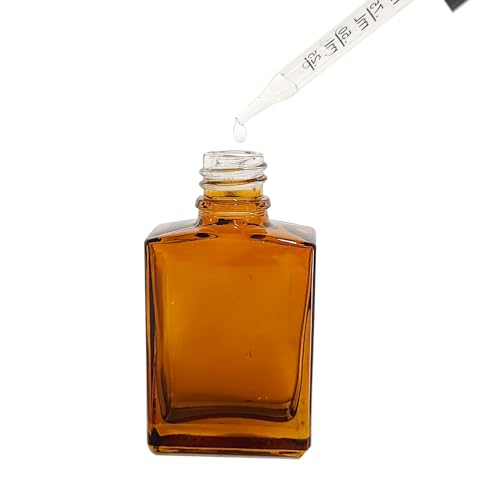 12 Pack 1 oz Amber Square Glass Dropper Bottle for Essential Oil, Perfume, Serums and Liquids