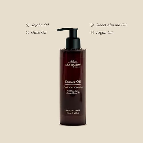 A La Maison Amber Starter Kit - Shower Oil + Body Scrub Fresh Mint & Verveine ? Gently Exfoliates & Softens Skin ? French Formula, Plant-Based