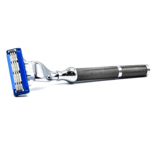 Parker 42M All-Metal Triple Blade Razor in Graphite Gray - Compatbile with Gillete Mach 3 Cartridge Refills ? Deluxe Brass-Frame, Textured Grip Handle for Triple Blade Shaving